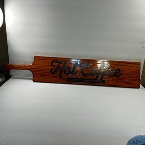 Hot Coffee Always Brewed Fresh Wood Kitchen Paddle Board 30" Long Wall Bar Decor